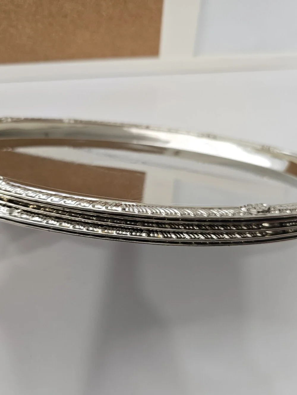 4 Pcs Elegant Silver-Tone Oval Serving Tray